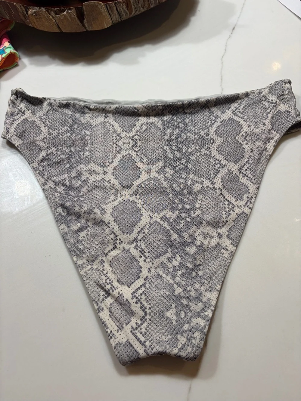 Frankie’s snake skin grey and white bathing suit bottoms high rise